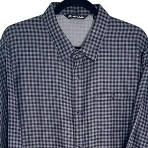 Travis Mathew Mens Plaid Button Down Shirt Long Sleeve‎ XXL Black Gray Casual
